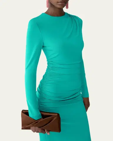 Carolina Herrera Ruched Long-Sleeve Midi Dress | Thumbnail 4 Carolina Herrera Ruched Long-Sleeve Midi Dress | Thumbnail 4