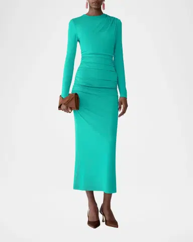 Carolina Herrera Ruched Long-Sleeve Midi Dress | Thumbnail 5 Carolina Herrera Ruched Long-Sleeve Midi Dress | Thumbnail 5