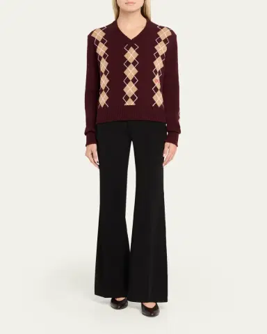 Chloé Wool-Cashmere Argyle V-Neck Sweater | Thumbnail 2 Chloé Wool-Cashmere Argyle V-Neck Sweater | Thumbnail 2