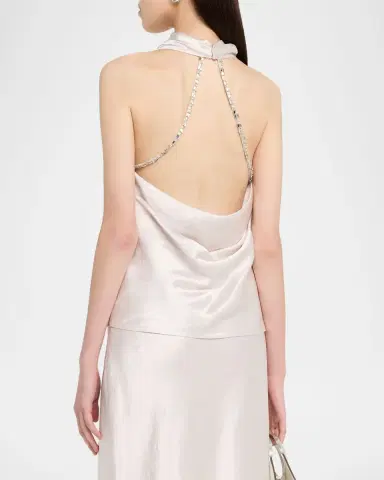 Jason Wu Collection Crystal-Embellished Washed Twill Cowl Halter Top | Thumbnail 7 Jason Wu Collection Crystal-Embellished Washed Twill Cowl Halter Top | Thumbnail 7