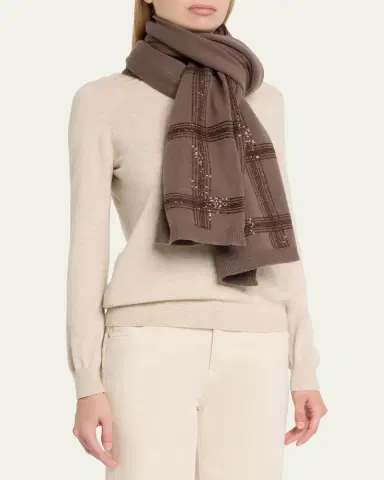 Brunello Cucinelli Sequined Check Wool Cashmere Scarf | Thumbnail 3 Brunello Cucinelli Sequined Check Wool Cashmere Scarf | Thumbnail 3