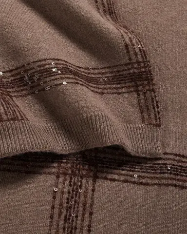 Brunello Cucinelli Sequined Check Wool Cashmere Scarf | Thumbnail 4 Brunello Cucinelli Sequined Check Wool Cashmere Scarf | Thumbnail 4