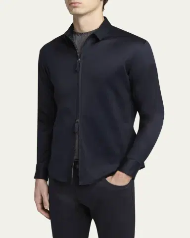 Giorgio Armani Men's Cotton Full-Zip Overshirt | Thumbnail 4 Giorgio Armani Men's Cotton Full-Zip Overshirt | Thumbnail 4