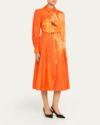 Jason Wu Collection Pleated Watercolor-Print Silk Midi Shirtdress | Thumbnail 4 Jason Wu Collection Pleated Watercolor-Print Silk Midi Shirtdress | Thumbnail 4