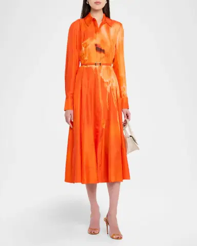 Jason Wu Collection Pleated Watercolor-Print Silk Midi Shirtdress | Thumbnail 6 Jason Wu Collection Pleated Watercolor-Print Silk Midi Shirtdress | Thumbnail 6