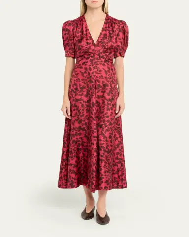 Gabriela Hearst Larkin Printed Satin Puff-Sleeve Midi Dress | Thumbnail 2 Gabriela Hearst Larkin Printed Satin Puff-Sleeve Midi Dress | Thumbnail 2
