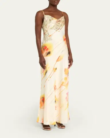 Jason Wu Collection Watercolor Floral Lace-Trim Slip Gown | Thumbnail 4 Jason Wu Collection Watercolor Floral Lace-Trim Slip Gown | Thumbnail 4