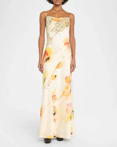 Jason Wu Collection Watercolor Floral Lace-Trim Slip Gown | Thumbnail 6 Jason Wu Collection Watercolor Floral Lace-Trim Slip Gown | Thumbnail 6