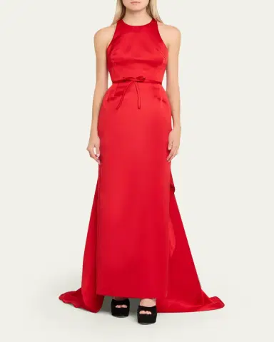 Atelier Prabal Gurung Caroline Satin Halter Column Gown With Detachable Train | Thumbnail 4 Atelier Prabal Gurung Caroline Satin Halter Column Gown With Detachable Train | Thumbnail 4