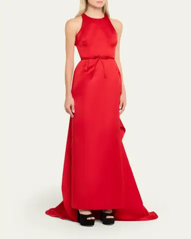 Atelier Prabal Gurung Caroline Satin Halter Column Gown With Detachable Train | Thumbnail 5 Atelier Prabal Gurung Caroline Satin Halter Column Gown With Detachable Train | Thumbnail 5