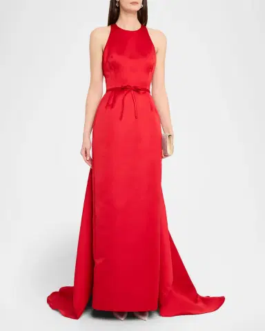 Atelier Prabal Gurung Caroline Satin Halter Column Gown With Detachable Train | Thumbnail 6 Atelier Prabal Gurung Caroline Satin Halter Column Gown With Detachable Train | Thumbnail 6