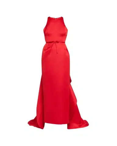 Atelier Prabal Gurung Caroline Satin Halter Column Gown With Detachable Train | Thumbnail 1 Atelier Prabal Gurung Caroline Satin Halter Column Gown With Detachable Train | Thumbnail 1