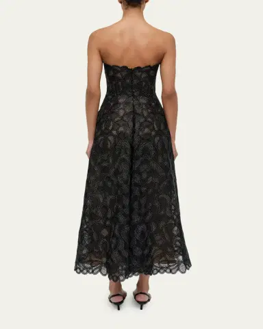 Simkhai Elvina Gilded Lace Strapless Midi Dress | Thumbnail 3 Simkhai Elvina Gilded Lace Strapless Midi Dress | Thumbnail 3