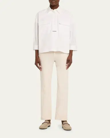 Brunello Cucinelli Monili-Trim Matte Poplin Button-Down Shirt | Thumbnail 2 Brunello Cucinelli Monili-Trim Matte Poplin Button-Down Shirt | Thumbnail 2