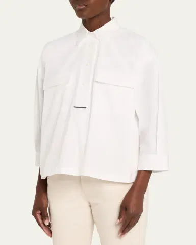 Brunello Cucinelli Monili-Trim Matte Poplin Button-Down Shirt | Thumbnail 4 Brunello Cucinelli Monili-Trim Matte Poplin Button-Down Shirt | Thumbnail 4