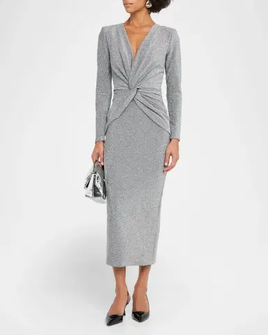 Chiara Boni La Petite Robe Jarra Twist-Front Shimmer Bodycon Midi Dress | Thumbnail 8 Chiara Boni La Petite Robe Jarra Twist-Front Shimmer Bodycon Midi Dress | Thumbnail 8