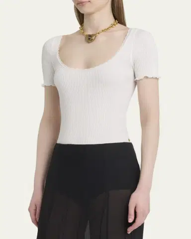 Chloé Lace-Trim Ribbed Scoop-Neck Top | Thumbnail 4 Chloé Lace-Trim Ribbed Scoop-Neck Top | Thumbnail 4