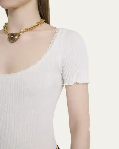 Chloé Lace-Trim Ribbed Scoop-Neck Top | Thumbnail 5 Chloé Lace-Trim Ribbed Scoop-Neck Top | Thumbnail 5