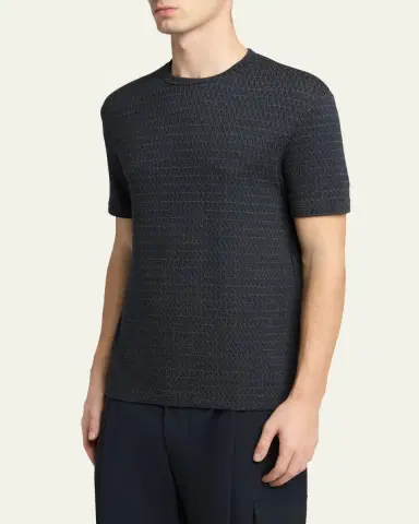 Giorgio Armani Men's Viscose Geometric Textured Crewneck T-Shirt | Thumbnail 4 Giorgio Armani Men's Viscose Geometric Textured Crewneck T-Shirt | Thumbnail 4