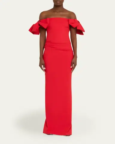 Chiara Boni La Petite Robe Bunjirai Off-Shoulder Bow Column Gown | Thumbnail 2 Chiara Boni La Petite Robe Bunjirai Off-Shoulder Bow Column Gown | Thumbnail 2