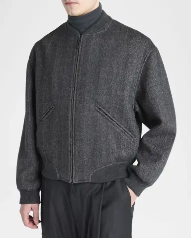 Giorgio Armani Men's Herringbone Cashmere and Wool Bomber Jacket | Thumbnail 3 Giorgio Armani Men's Herringbone Cashmere and Wool Bomber Jacket | Thumbnail 3