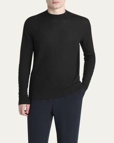 Giorgio Armani Men's Quadrant Knit Cashmere and Silk Crewneck Sweater | Thumbnail 4 Giorgio Armani Men's Quadrant Knit Cashmere and Silk Crewneck Sweater | Thumbnail 4