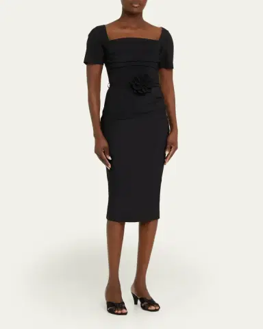 Chiara Boni La Petite Robe Bahir Bodycon Floral Applique Midi Dress | Thumbnail 4 Chiara Boni La Petite Robe Bahir Bodycon Floral Applique Midi Dress | Thumbnail 4