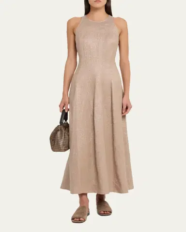 Brunello Cucinelli Metallic Linen Sleeveless Ankle Dress | Thumbnail 2 Brunello Cucinelli Metallic Linen Sleeveless Ankle Dress | Thumbnail 2