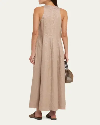 Brunello Cucinelli Metallic Linen Sleeveless Ankle Dress | Thumbnail 3 Brunello Cucinelli Metallic Linen Sleeveless Ankle Dress | Thumbnail 3