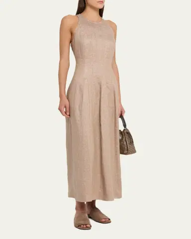 Brunello Cucinelli Metallic Linen Sleeveless Ankle Dress | Thumbnail 4 Brunello Cucinelli Metallic Linen Sleeveless Ankle Dress | Thumbnail 4