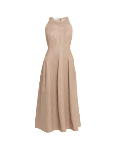 Brunello Cucinelli Metallic Linen Sleeveless Ankle Dress | Thumbnail 1 Brunello Cucinelli Metallic Linen Sleeveless Ankle Dress | Thumbnail 1