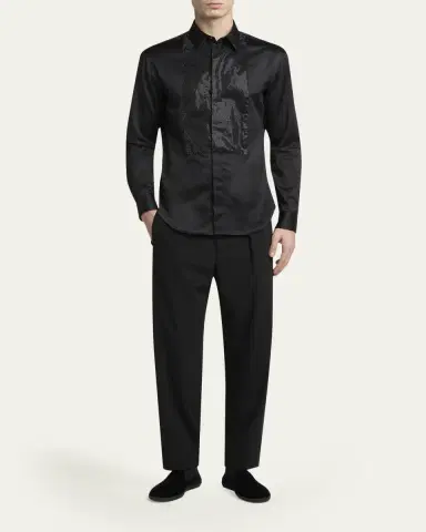 Giorgio Armani Men's Crystal Bib Front Cotton Dress Shirt | Thumbnail 2 Giorgio Armani Men's Crystal Bib Front Cotton Dress Shirt | Thumbnail 2