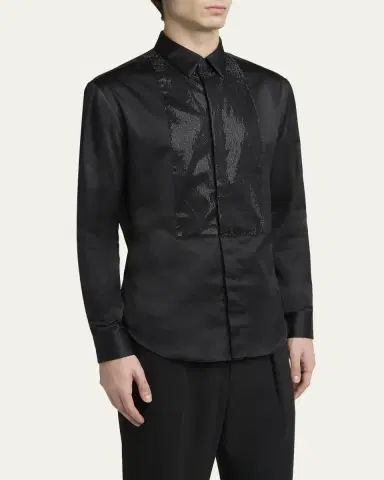Giorgio Armani Men's Crystal Bib Front Cotton Dress Shirt | Thumbnail 4 Giorgio Armani Men's Crystal Bib Front Cotton Dress Shirt | Thumbnail 4