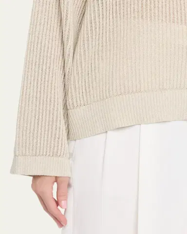 Brunello Cucinelli Metallic Openwork Cotton Rib Crewneck Sweater | Thumbnail 5 Brunello Cucinelli Metallic Openwork Cotton Rib Crewneck Sweater | Thumbnail 5
