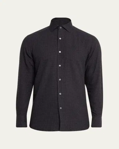 Zegna Men's Cotton and Cashmere Check Button-Down Shirt | Thumbnail 5 Zegna Men's Cotton and Cashmere Check Button-Down Shirt | Thumbnail 5