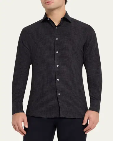 Zegna Men's Cotton and Cashmere Check Button-Down Shirt | Thumbnail 8 Zegna Men's Cotton and Cashmere Check Button-Down Shirt | Thumbnail 8