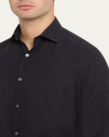 Zegna Men's Cotton and Cashmere Check Button-Down Shirt | Thumbnail 9 Zegna Men's Cotton and Cashmere Check Button-Down Shirt | Thumbnail 9