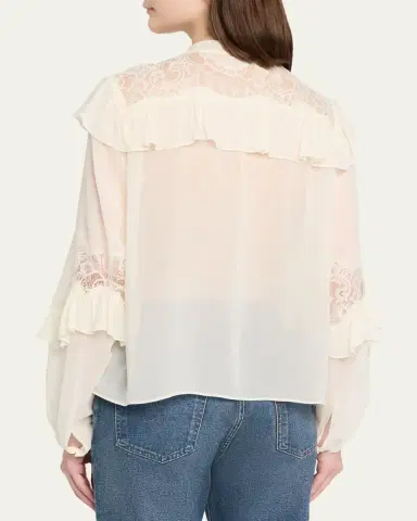LoveShackFancy Farah Chiffon Lace Blouse | Thumbnail 3 LoveShackFancy Farah Chiffon Lace Blouse | Thumbnail 3