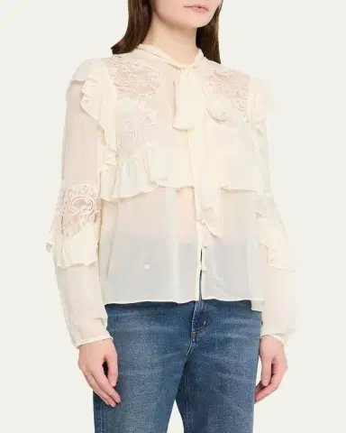 LoveShackFancy Farah Chiffon Lace Blouse | Thumbnail 4 LoveShackFancy Farah Chiffon Lace Blouse | Thumbnail 4