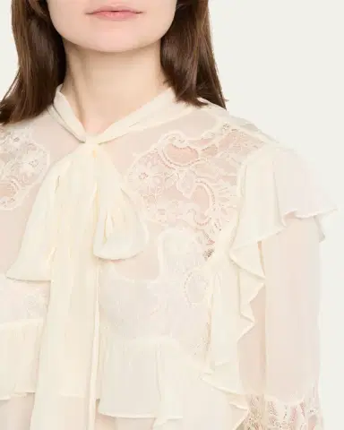 LoveShackFancy Farah Chiffon Lace Blouse | Thumbnail 5 LoveShackFancy Farah Chiffon Lace Blouse | Thumbnail 5