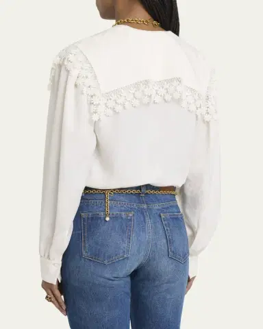Chloé Floral-Trim Printed Silk Blouse | Thumbnail 3 Chloé Floral-Trim Printed Silk Blouse | Thumbnail 3