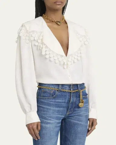 Chloé Floral-Trim Printed Silk Blouse | Thumbnail 4 Chloé Floral-Trim Printed Silk Blouse | Thumbnail 4