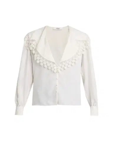 Chloé Floral-Trim Printed Silk Blouse | Thumbnail 1 Chloé Floral-Trim Printed Silk Blouse | Thumbnail 1