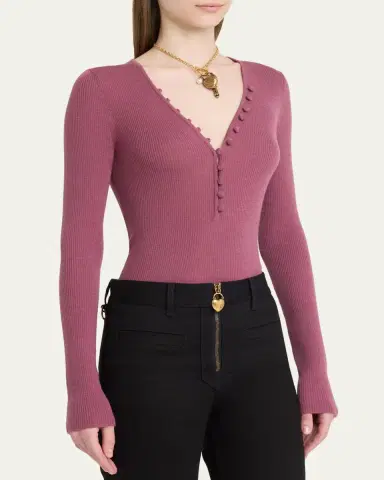 Chloé Ribbed Wool Henley | Thumbnail 4 Chloé Ribbed Wool Henley | Thumbnail 4
