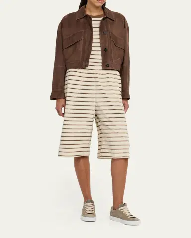 Brunello Cucinelli Metallic Striped Towelling Bermuda Shorts | Thumbnail 2 Brunello Cucinelli Metallic Striped Towelling Bermuda Shorts | Thumbnail 2