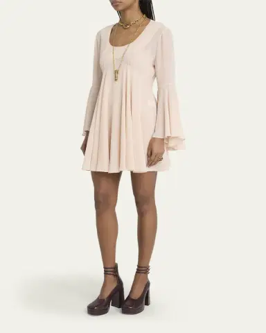 Chloé Silk Georgette Flare-Sleeve Mini Dress | Thumbnail 4 Chloé Silk Georgette Flare-Sleeve Mini Dress | Thumbnail 4