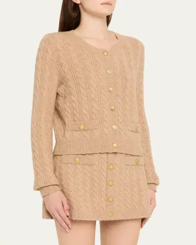 LoveShackFancy Eugenie Cable-Knit Wool Cashmere Cardigan | Thumbnail 4 LoveShackFancy Eugenie Cable-Knit Wool Cashmere Cardigan | Thumbnail 4
