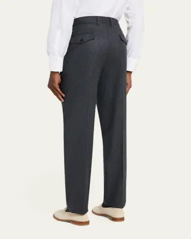 Brunello Cucinelli Men's Flannel Extended Waistband Double-Pleated Pants | Thumbnail 4 Brunello Cucinelli Men's Flannel Extended Waistband Double-Pleated Pants | Thumbnail 4