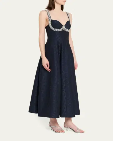 SIMKHAI Charlotte Beaded Floral Jacquard Midi Dress | Thumbnail 4 SIMKHAI Charlotte Beaded Floral Jacquard Midi Dress | Thumbnail 4