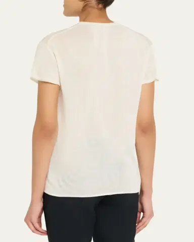 Toteme Short-Sleeved ilk and Cotton T-Shirt | Thumbnail 3 Toteme Short-Sleeved ilk and Cotton T-Shirt | Thumbnail 3